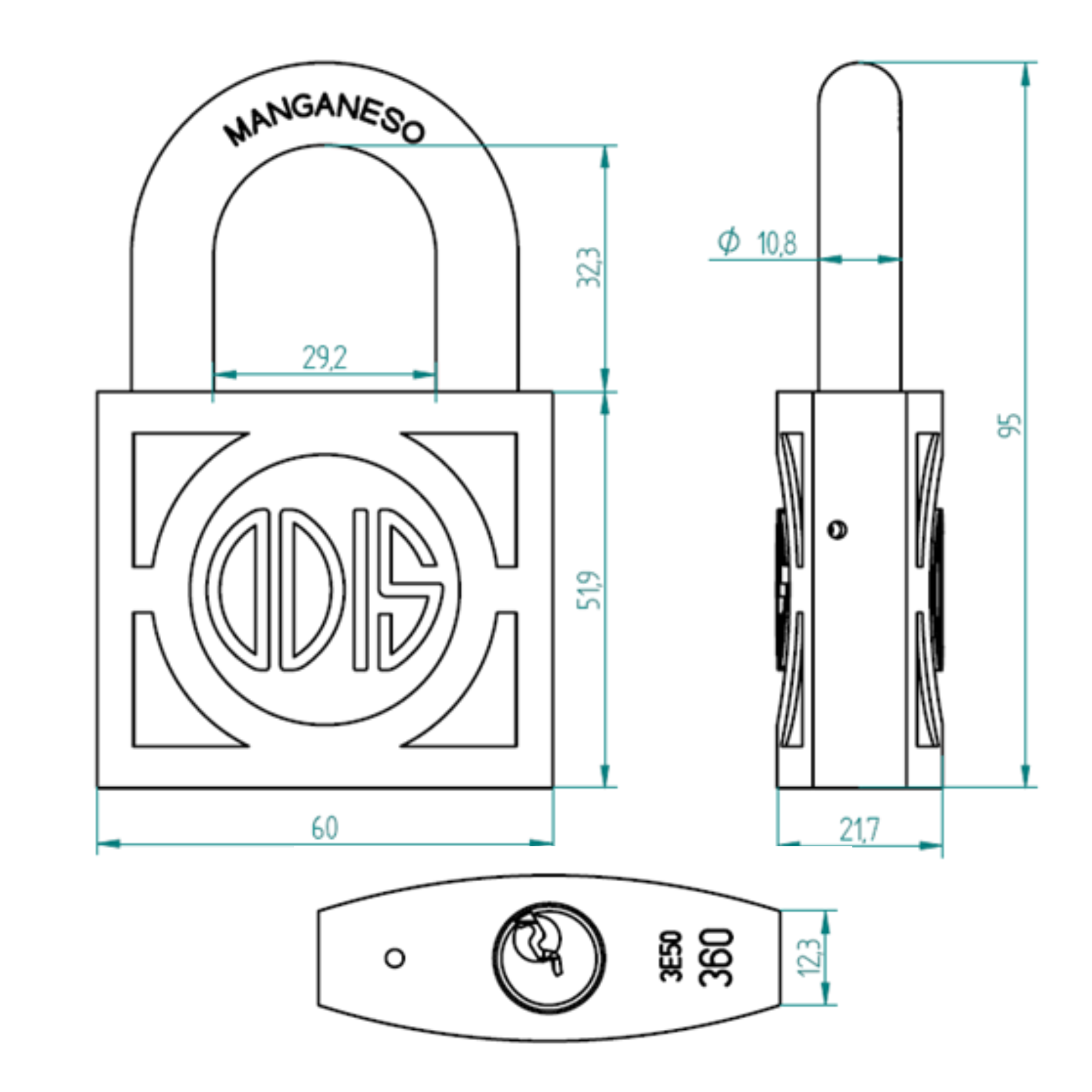 CANDADO ODIS 360 60 MM BRONCE FORJADO - 4