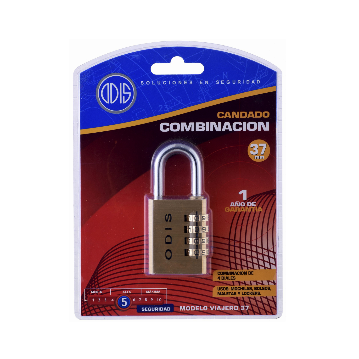 CANDADO ODIS COMBINACIÓN 37 MM 4 DIALES MALETA CASILLERO - 5