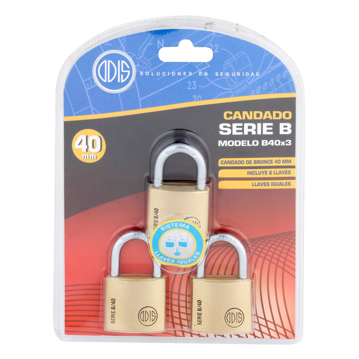 PACK ODIS 3 CANDADOS B40 40 MM LLAVES IGUALES - 6