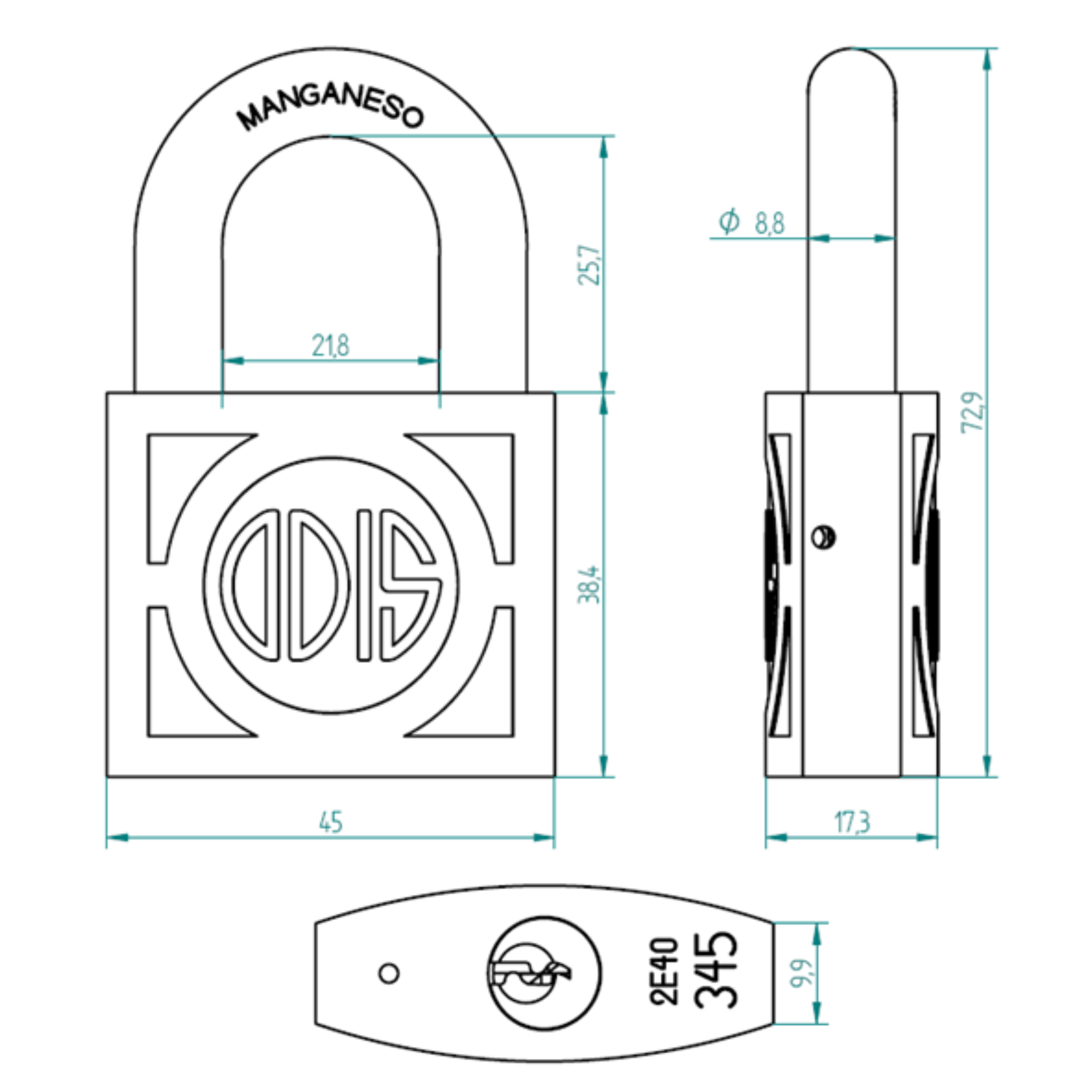 CANDADO ODIS 345 45 MM BRONCE FORJADO - 3