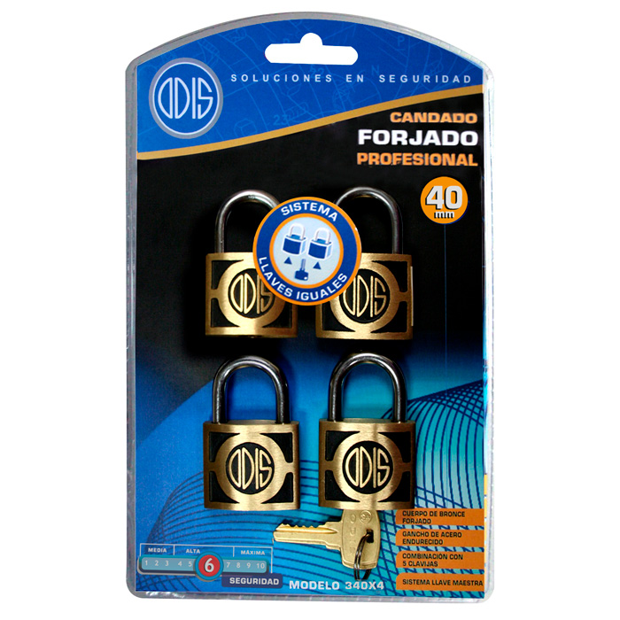 PACK ODIS 4 CANDADOS 340 40 MM LLAVES IGUALES - 9