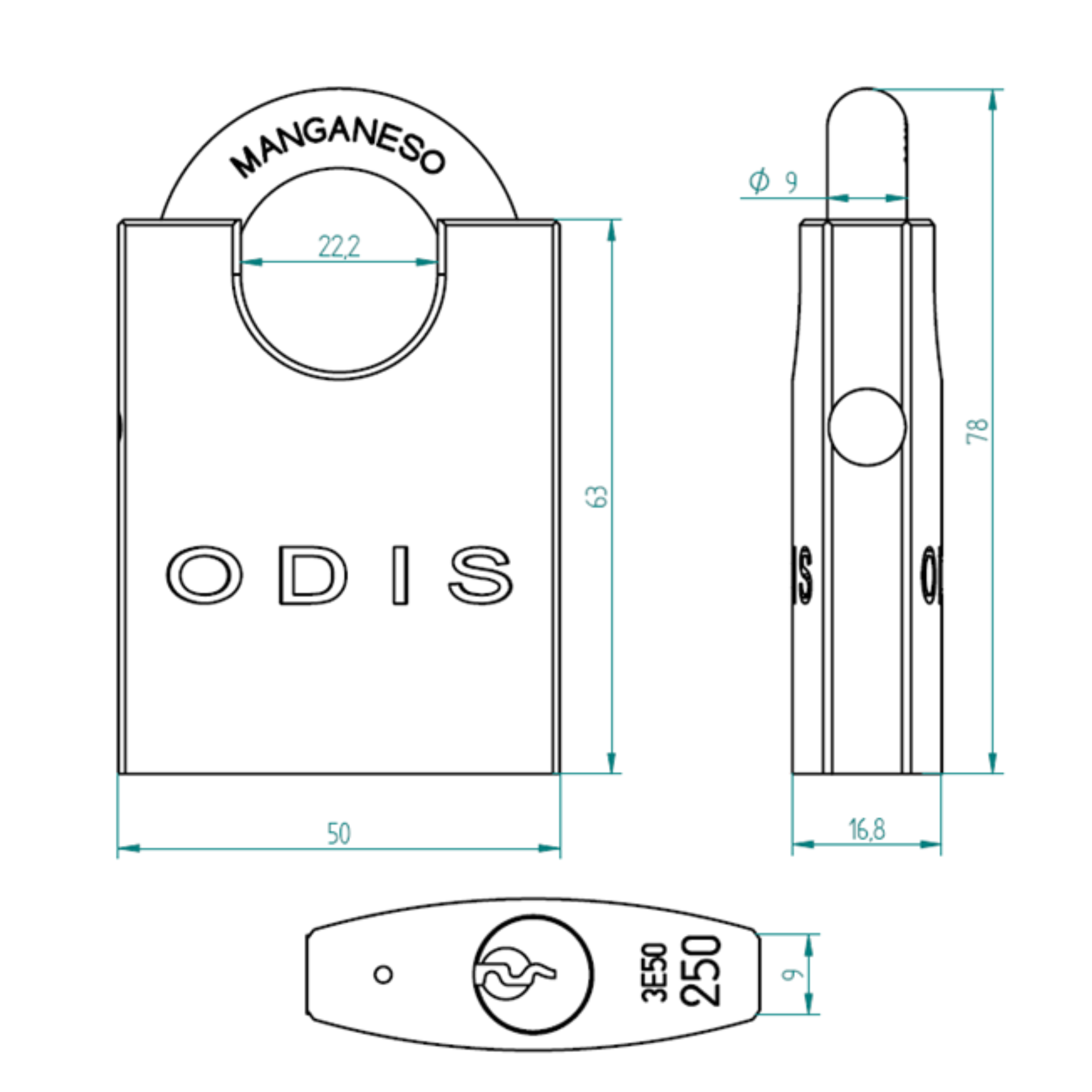CANDADO ODIS 250 HOMBROS 50MM - 3