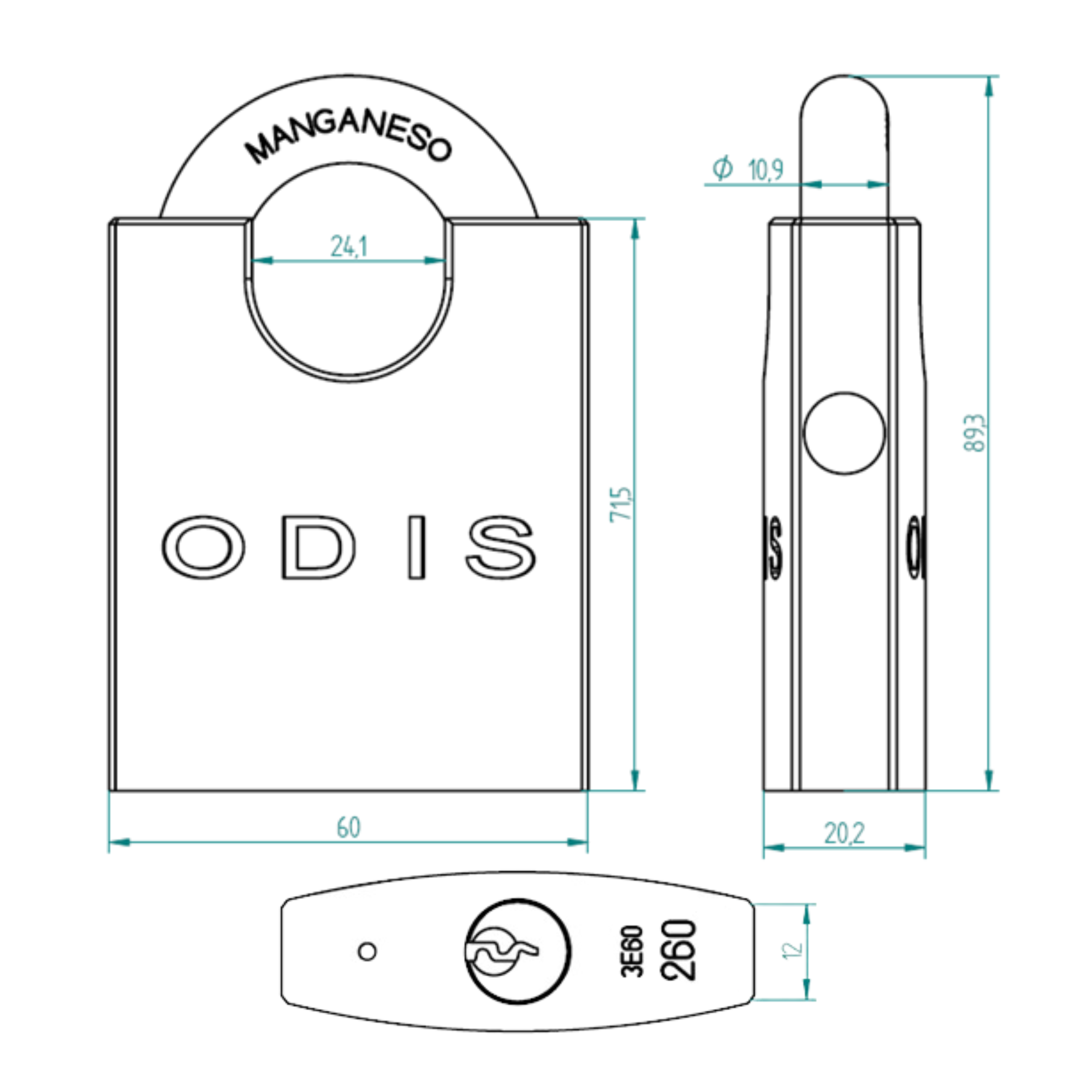 CANDADO ODIS 260 CON HOMBROS 60MM - 3