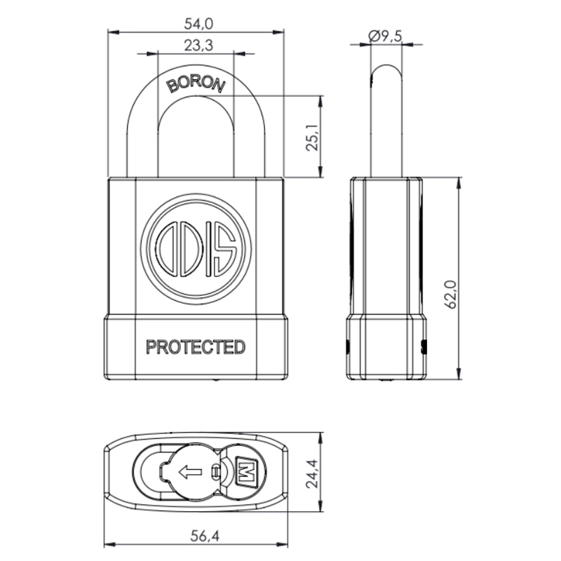 CANDADO ODIS M50 PROTECTED 54MM - EN COLOR NEGRO - 3