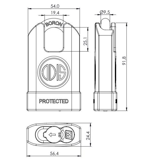 CANDADO ODIS M50S PROTECTED 54 MM HOMBROS NEGRO - 3