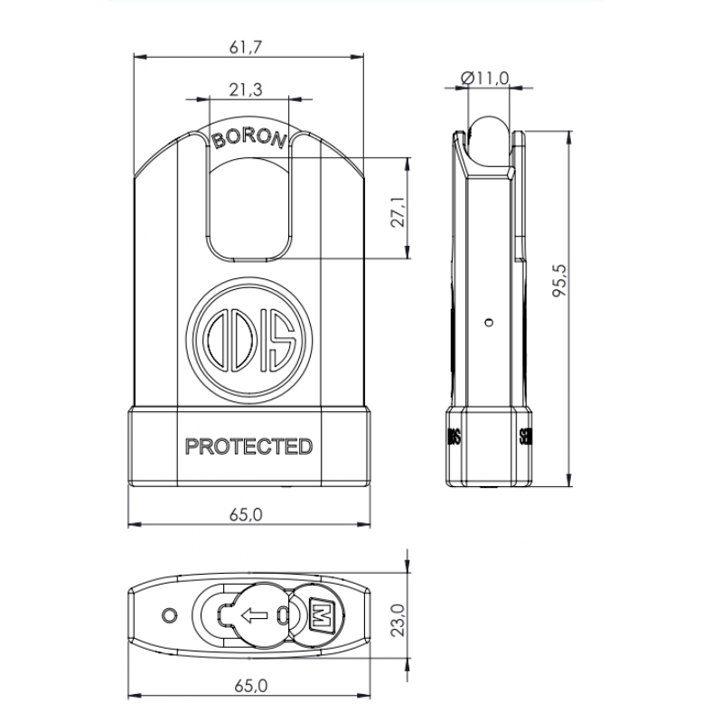 CANDADO ODIS M60S PROTECTED 63 MM HOMBROS NEGRO - 3