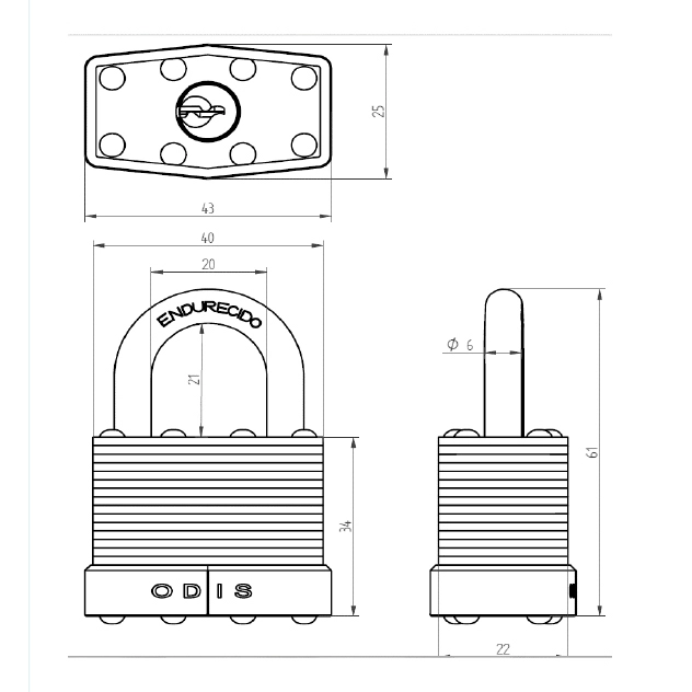 PACK ODIS 2 CANDADOS LAMINADOS 40 MM LLAVES IGUALES - 8