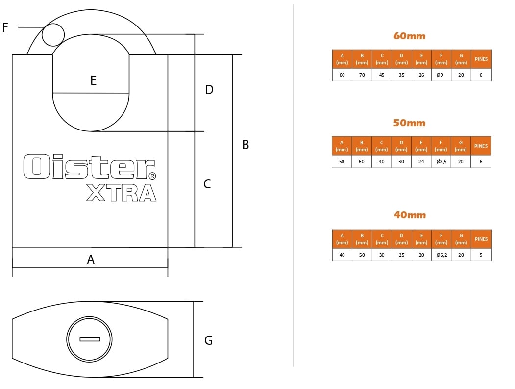 CANDADO OISTER XTRA HOMBROS 50 MM FIERRO BRONCE - 3
