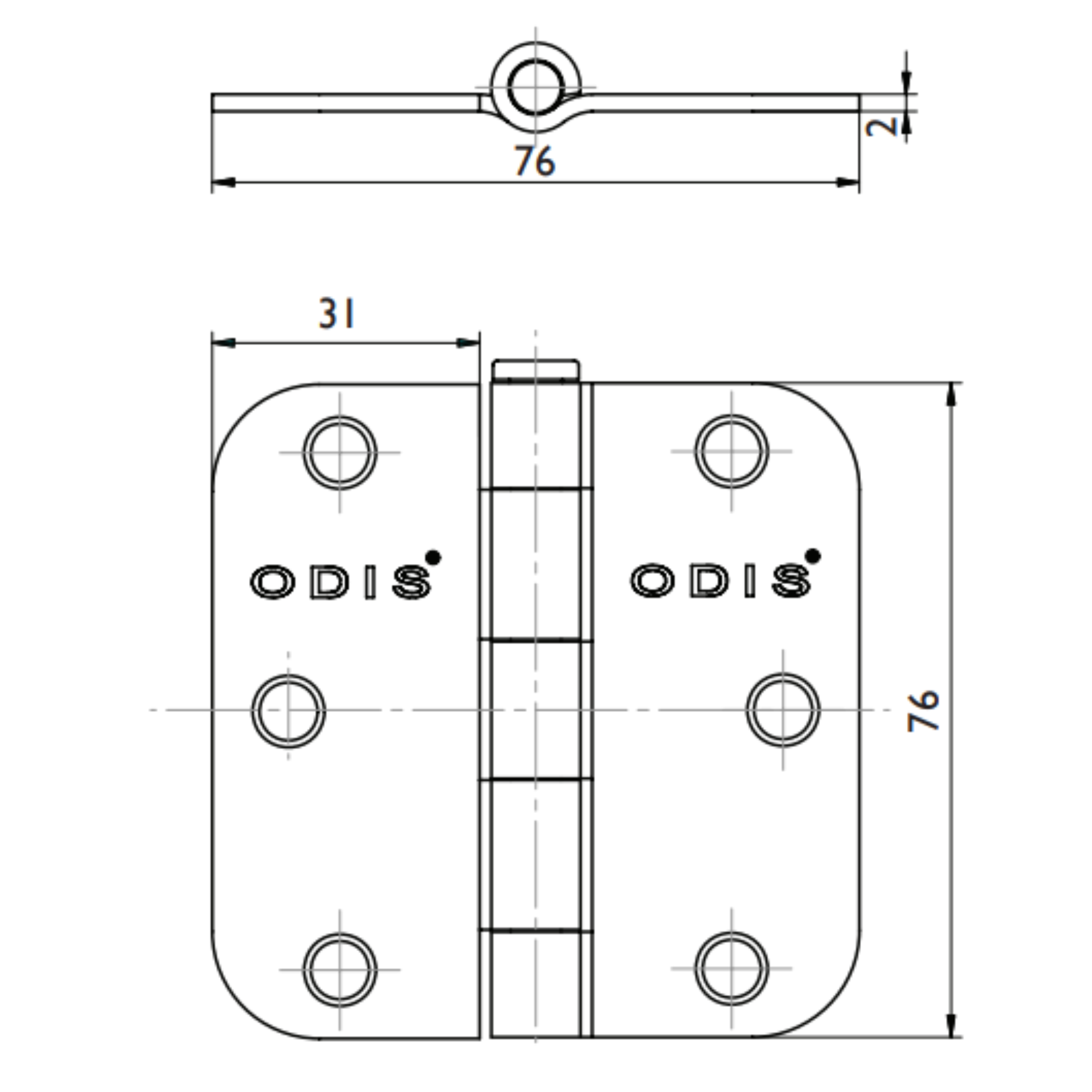 PACK 2 BISAGRAS ACERO ODIS 3”×3”×2,0MM CANTO REDONDO - PLATA - 6