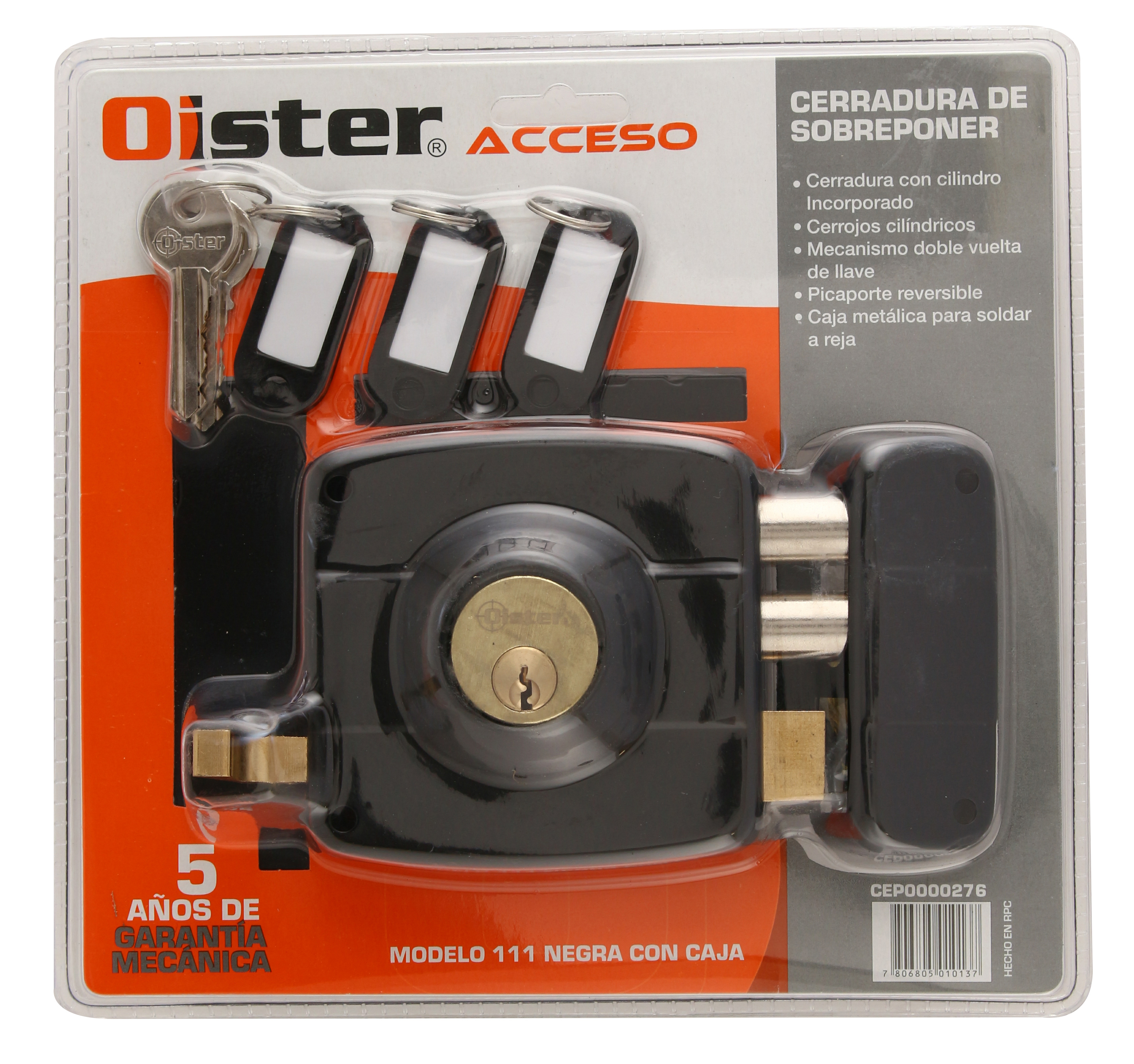 CERRADURA OISTER SOBREPONER 111 CAJA METÁLICA - NEGRO - 9