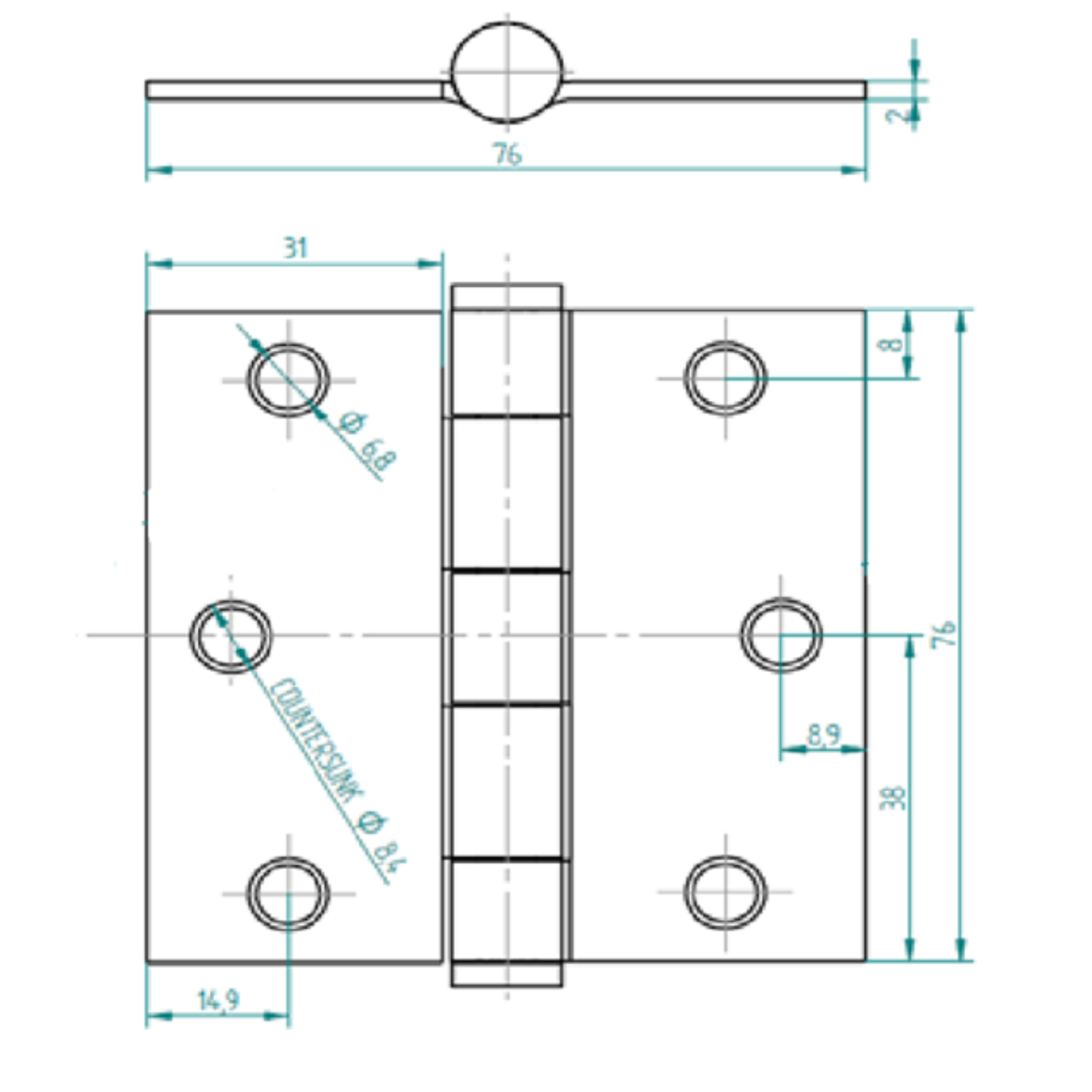PACK 2 BISAGRAS ACERO ODIS 3”×3”×2,0MM - PLATA - 6