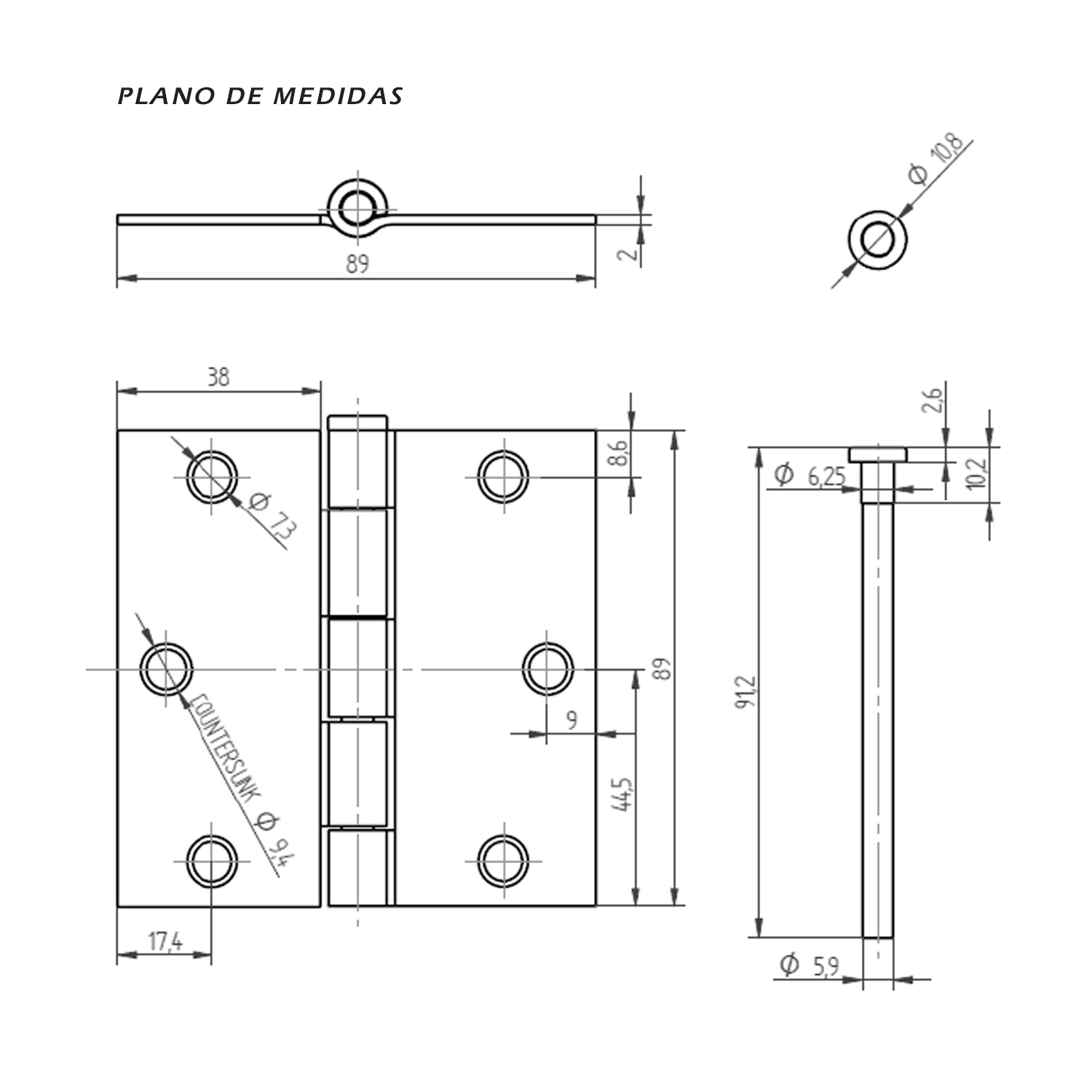 PACK 2 BISAGRAS ACERO ODIS 3,5”×3,5”×2,0MM - PLATA - 6