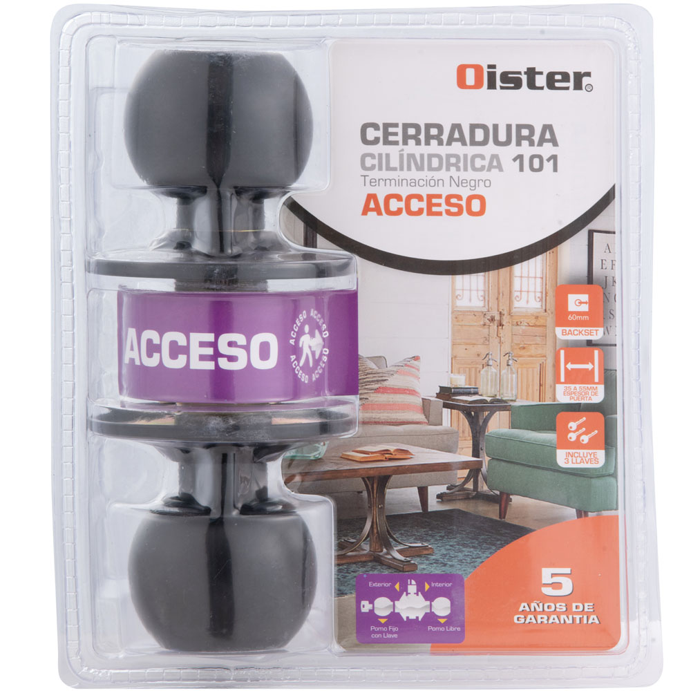 CERRADURA OISTER CILÍNDRICA 101 ACCESO - NEGRO - 6