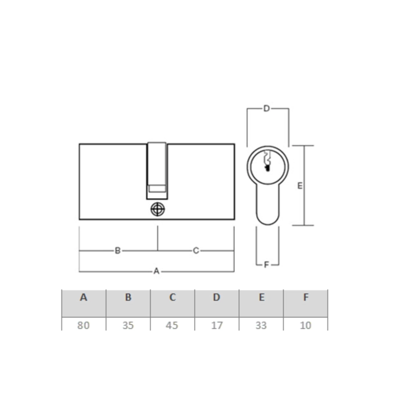 CILINDRO ODIS LLAVE-LLAVE ESTÁNDAR 80 MM 35-45 LEVA CENTRADA PLATA - 5