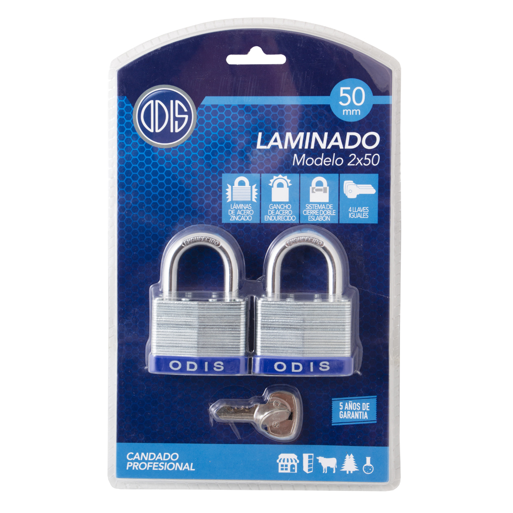 PACK ODIS 2 CANDADOS LAMINADOS 50 MM ACERO ZINCADO - 7