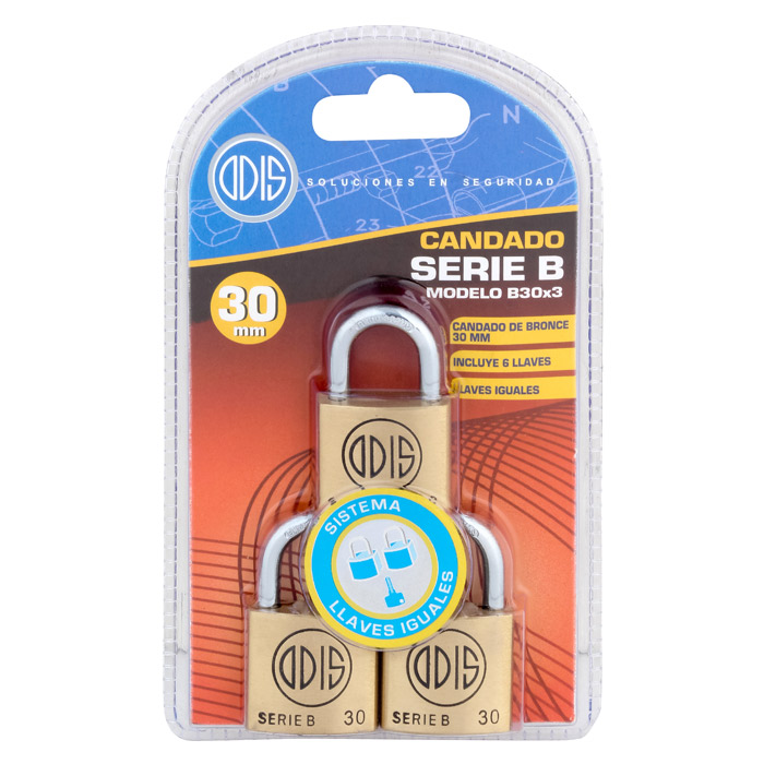 PACK ODIS 3 CANDADOS B30 30 MM LLAVES IGUALES - 7