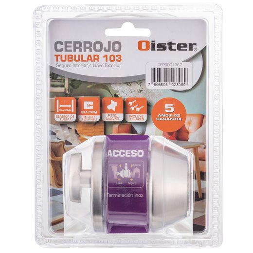 CERROJO OISTER TUBULAR 103 LLAVE-SEGURO PLATA - 9