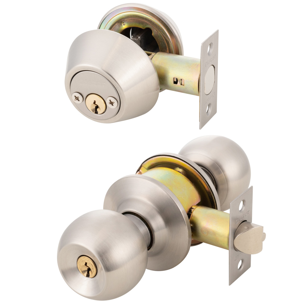 KIT OISTER CERRADURA CILÍNDRICA ACCESO + CERROJO TUBULAR LLAVE-LLAVE PLATA - 1