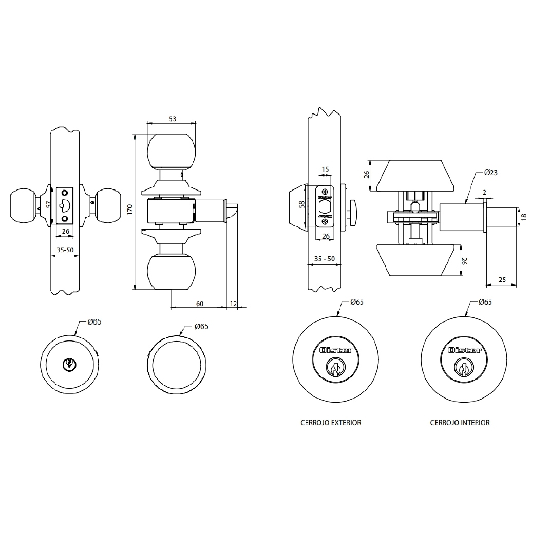 KIT OISTER CERRADURA CILÍNDRICA ACCESO + CERROJO TUBULAR LLAVE-LLAVE PLATA - 3