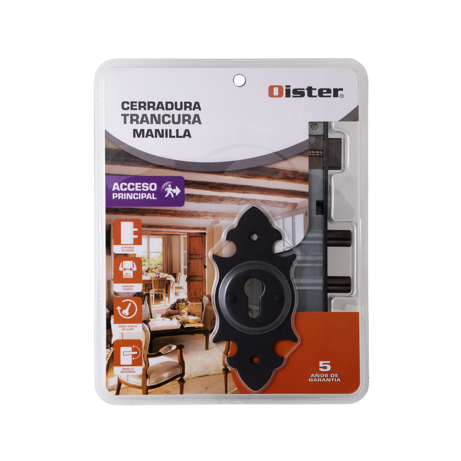 CERRADURA EMBUTIR CON PLACA OISTER TRANCURA MANILLA ACCESO NEGRO - 3