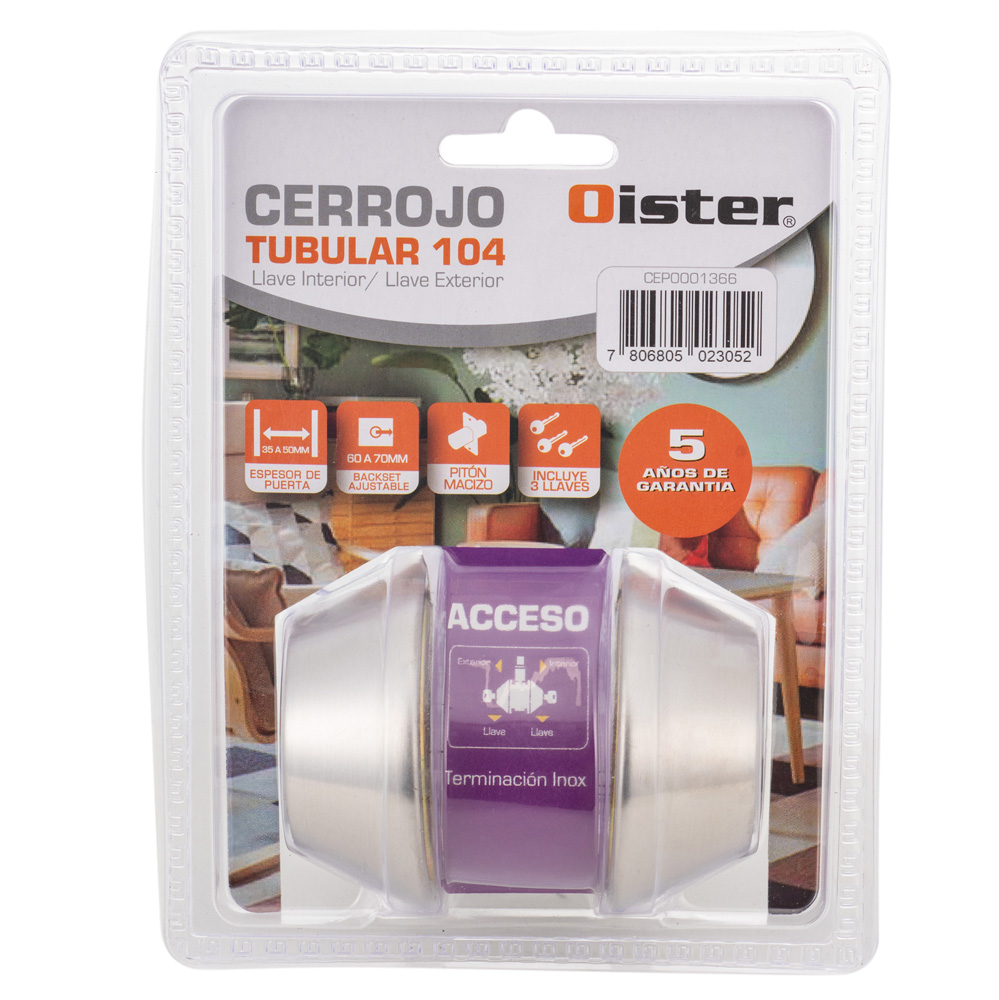 CERROJO OISTER TUBULAR 104 LLAVE-LLAVE PLATA - 7