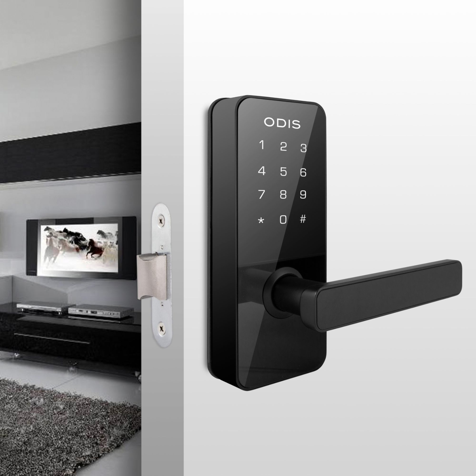 CERRADURA ODIS DIGITAL 7700 CON PICAPORTE MANILLA REVERSIBLE - NEGRO - 5