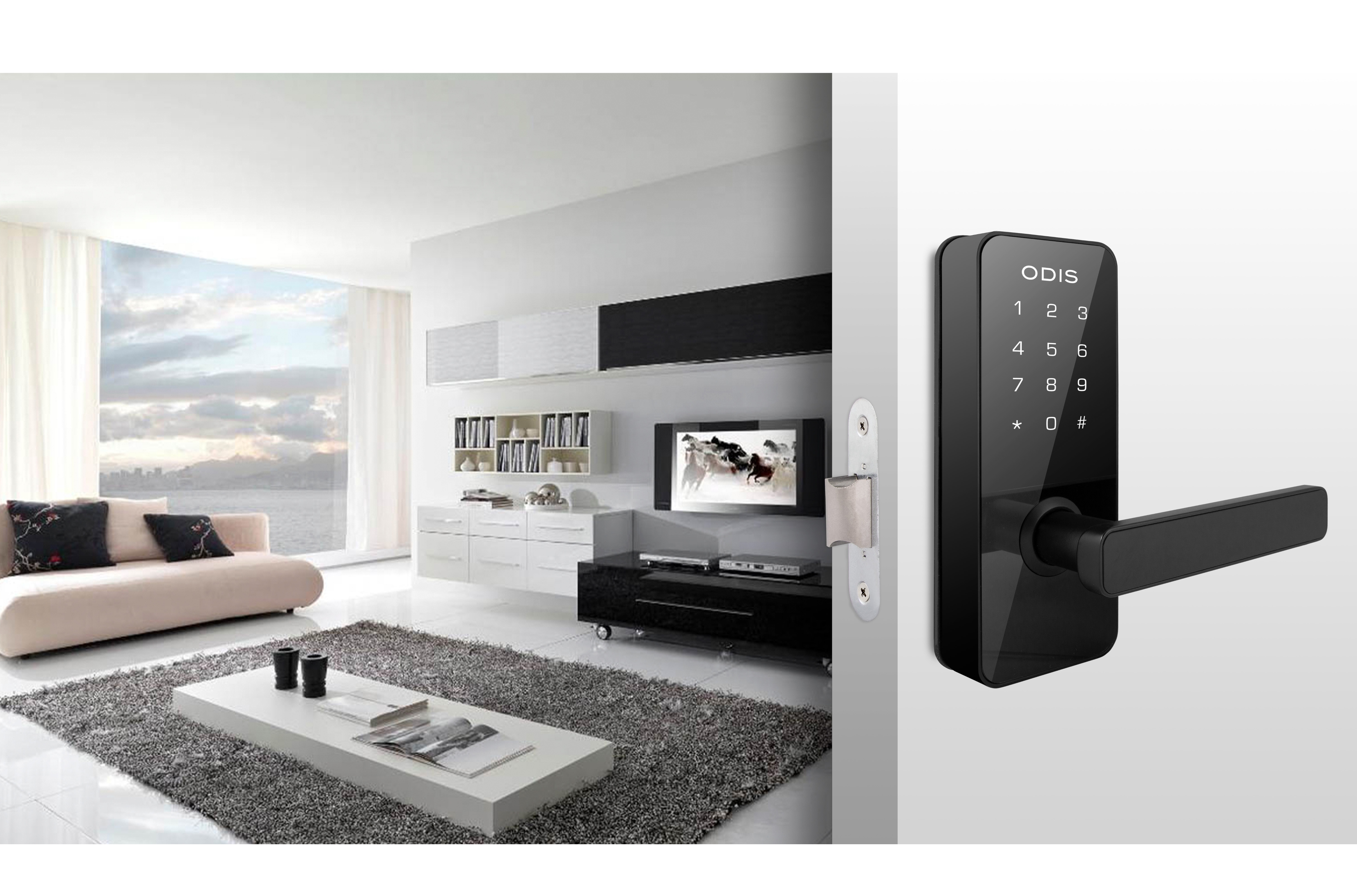 CERRADURA ODIS DIGITAL 7700 CON PICAPORTE MANILLA REVERSIBLE - NEGRO - 8