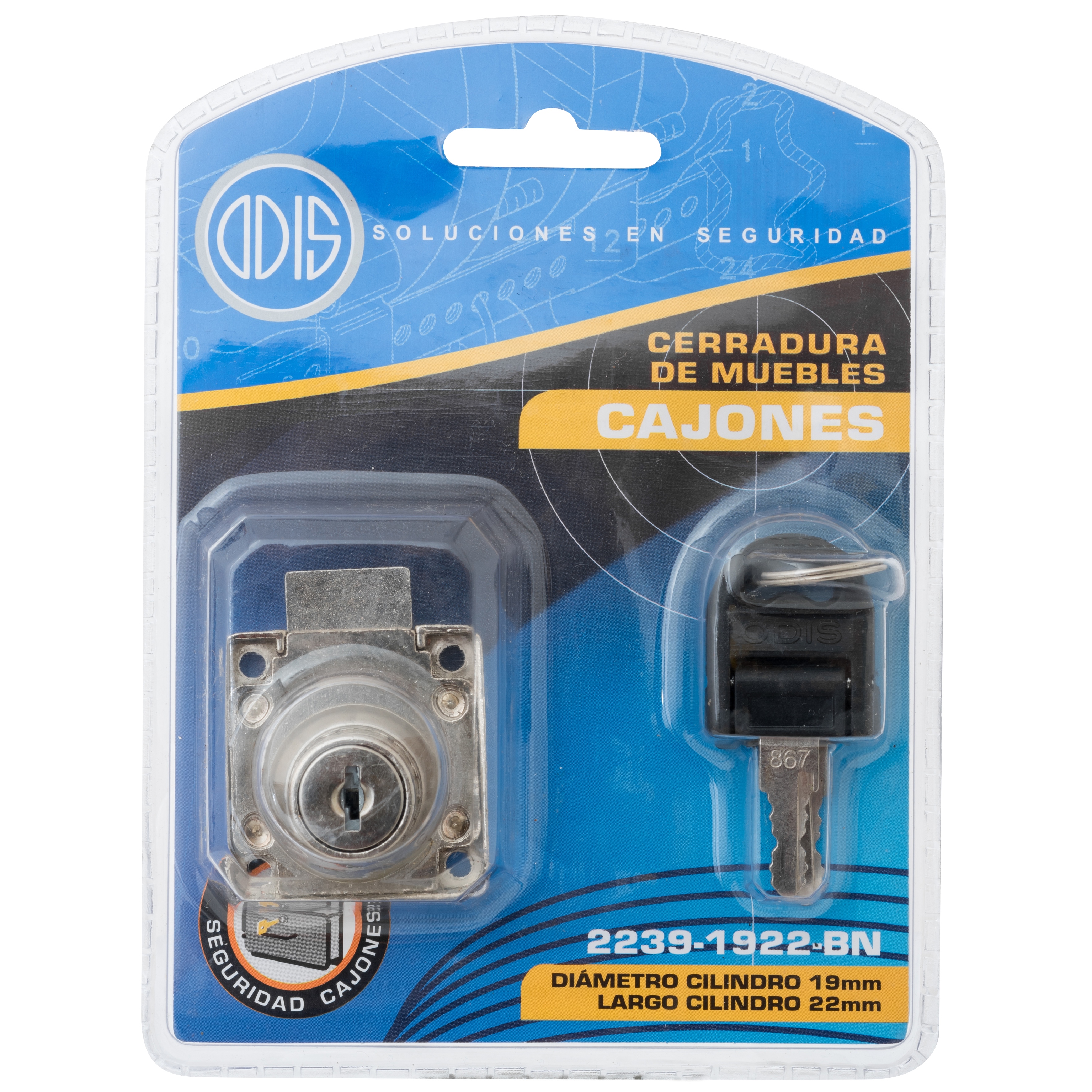CERRADURA ODIS MUEBLES CAJONES 2239-1922 PLATA - 7