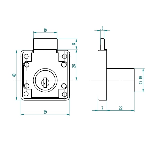 CERRADURA ODIS MUEBLES CAJONES 2238-1922 PLATA - 3