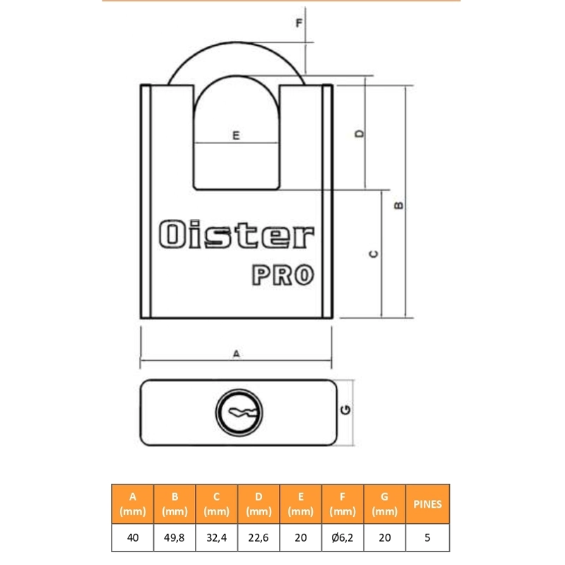CANDADO OISTER PRO CON HOMBRO 40 MM CAJA - 3