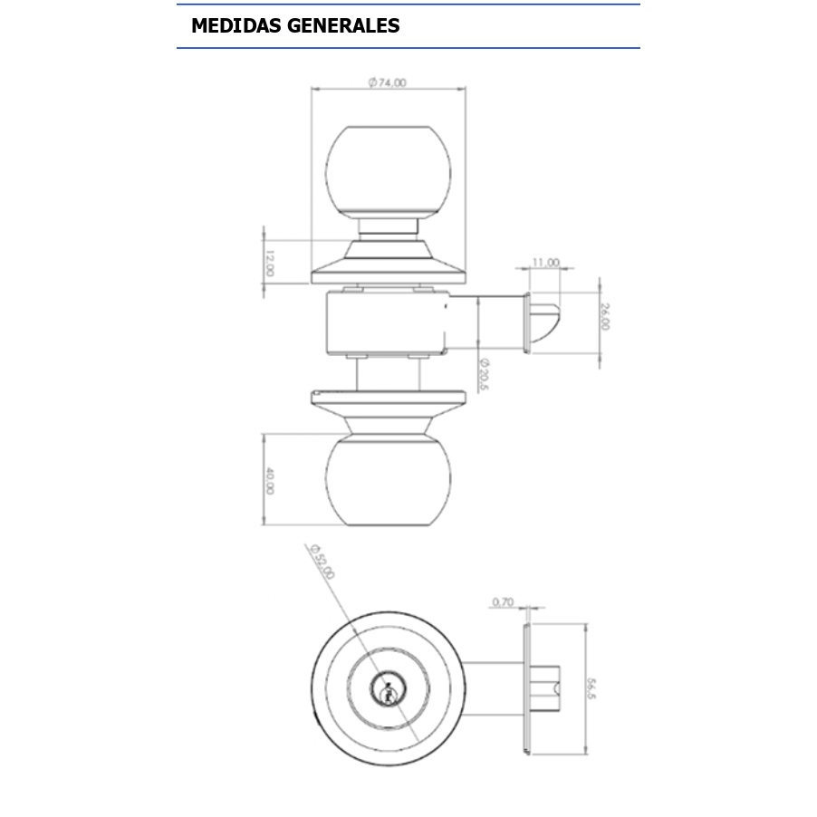CERRADURA CILÍNDRICA OISTER 101 DORMITORIO BRONCE PULIDO - 4