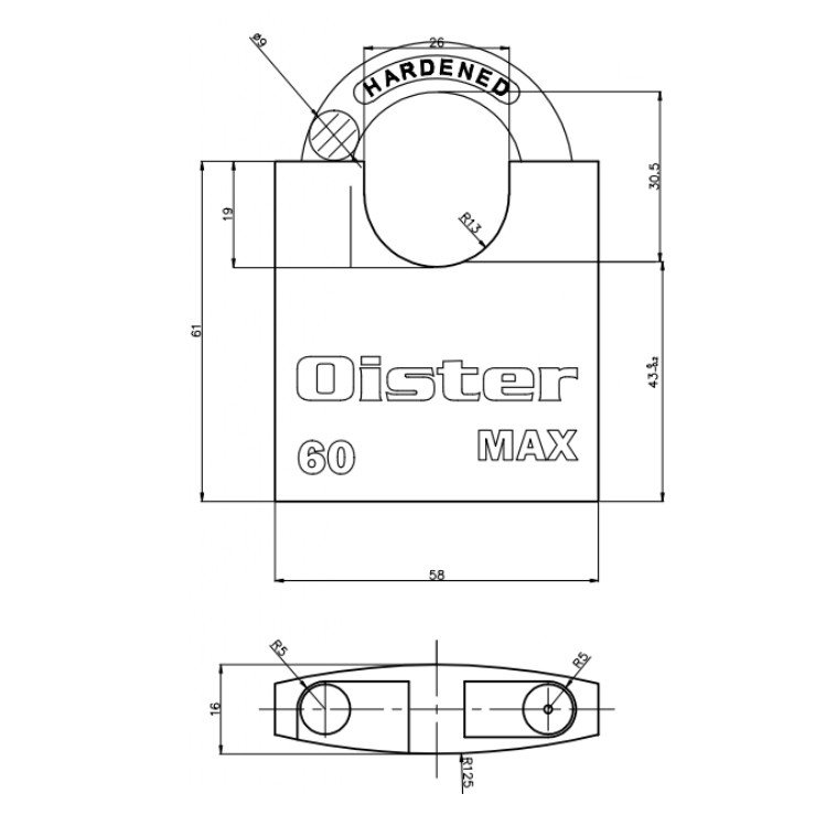 CANDADO OISTER MAX CON HOMBROS 60MM - 3