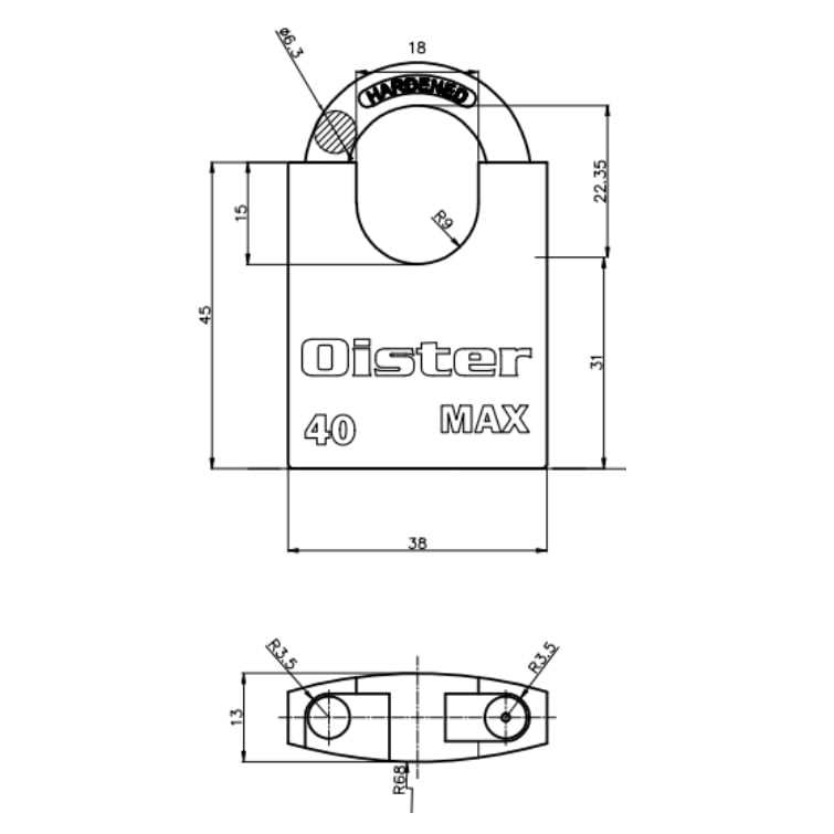 CANDADO OISTER MAX CON HOMBROS 40MM - 2
