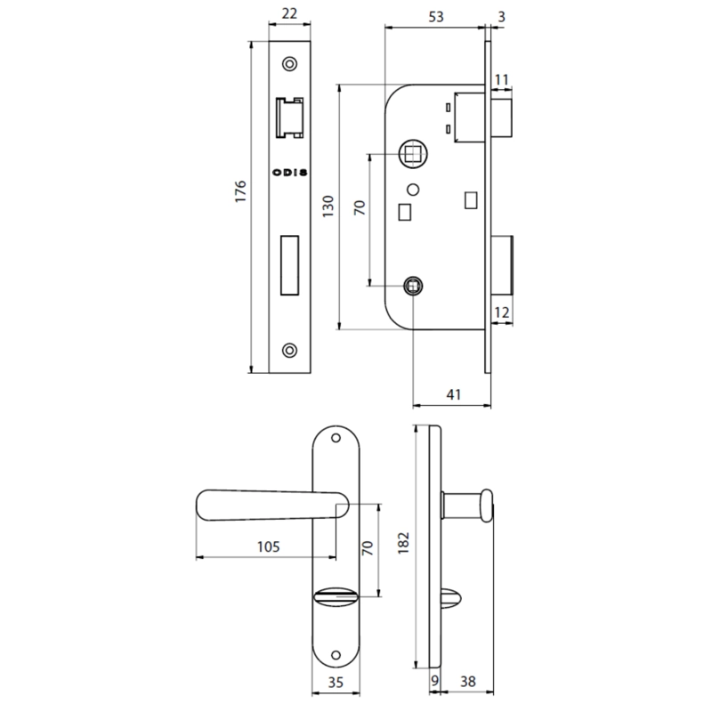 CERRADURA ODIS EMBUTIR SIMONA 7040 BAÑO - NEGRO - 5