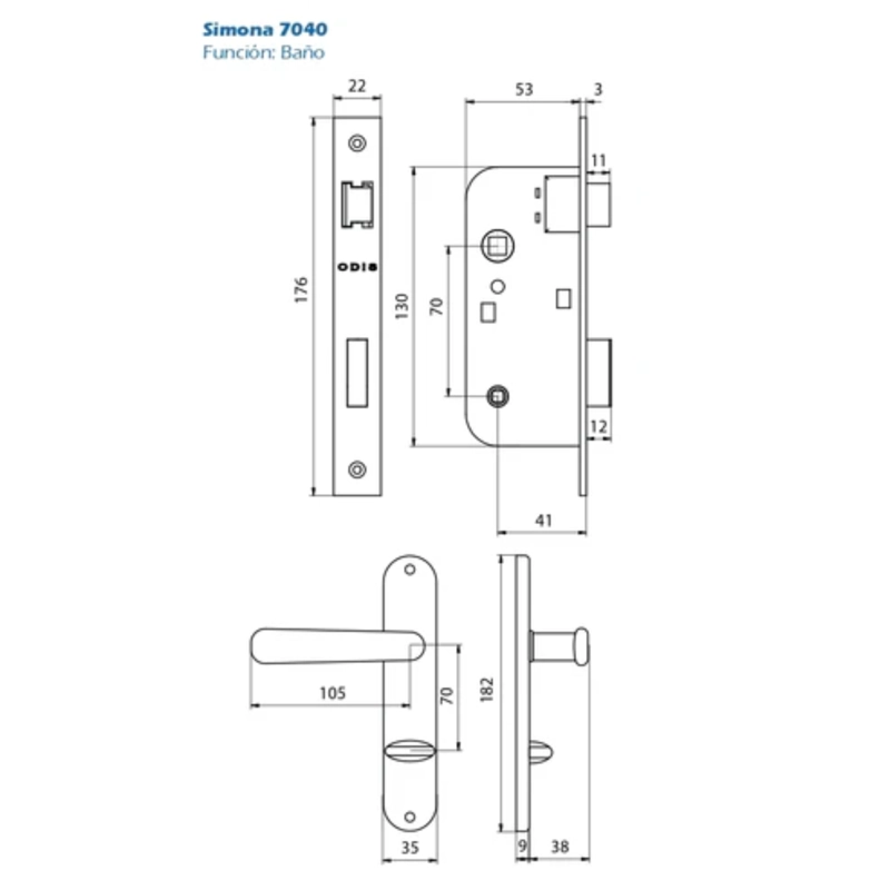 CERRADURA ODIS EMBUTIR SIMONA 7040 DORMITORIO - NEGRO - 4
