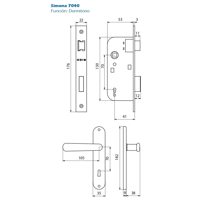 CERRADURA EMBUTIR ODIS SIMONA 7040 DORMITORIO - PLATA - 5