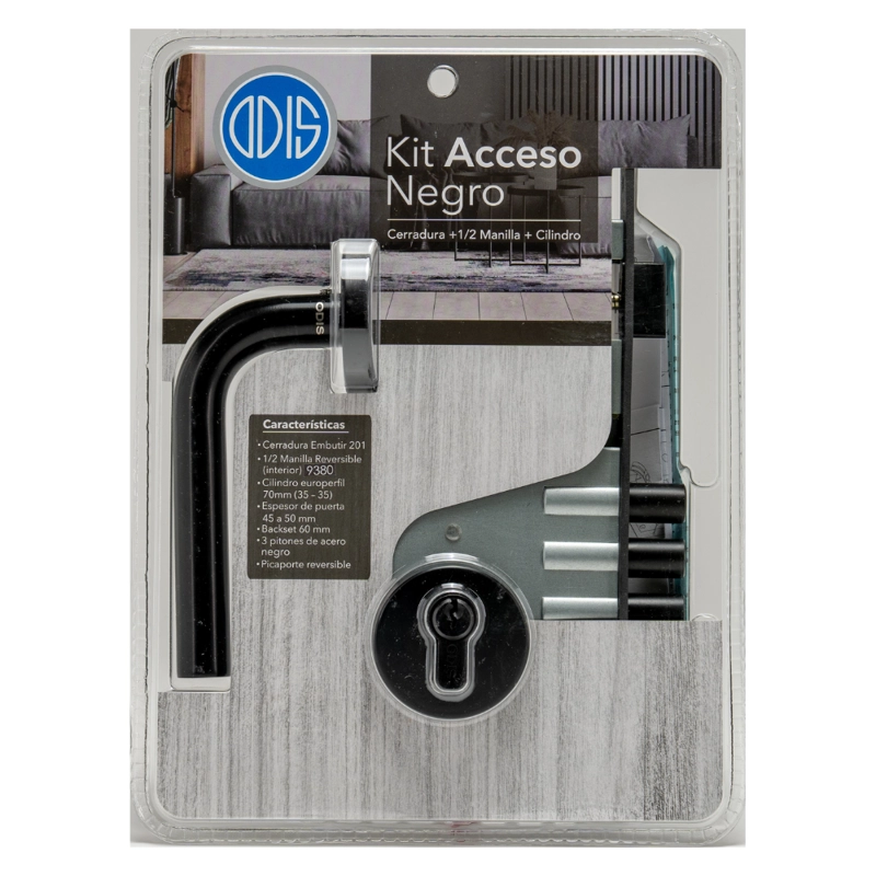 SET ODIS ACCESO CERRADURA EMBUTIR 201 + MANILLA 9380 NEGRO - 5