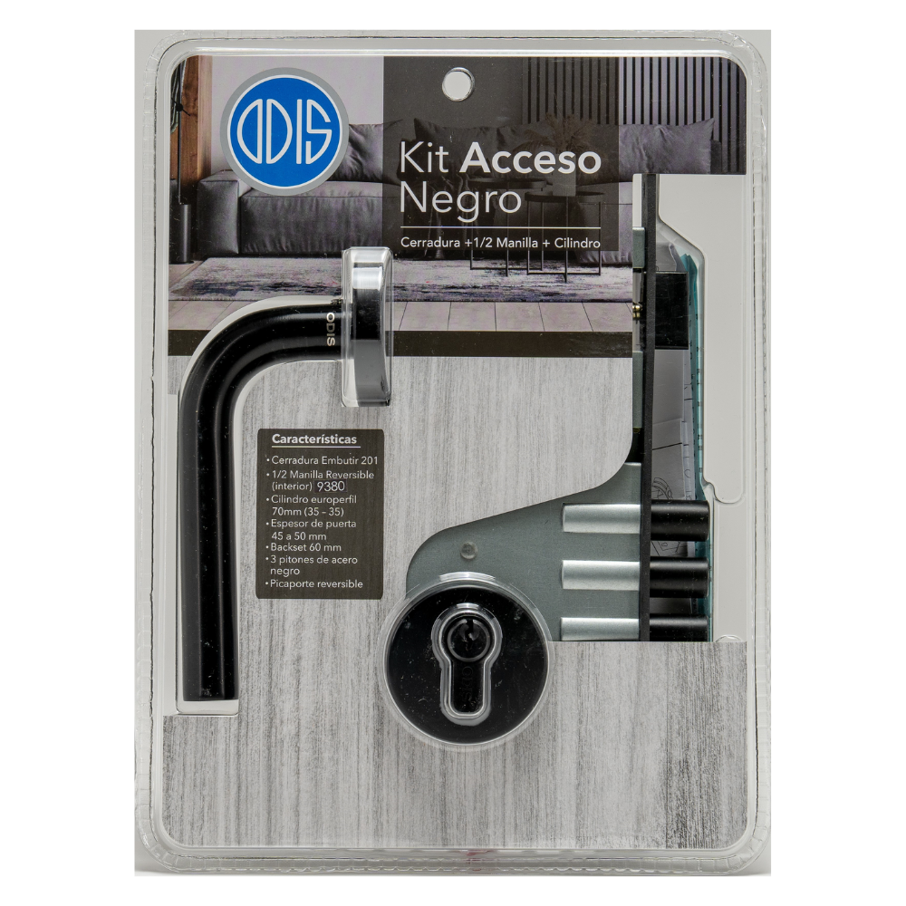 SET ODIS ACCESO CERRADURA EMBUTIR 201 + MANILLA 9380 NEGRO - 5