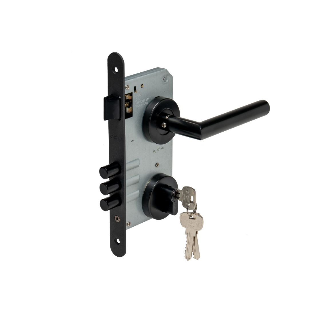 SET ODIS ACCESO CERRADURA EMBUTIR 201 + MANILLA 9480 NEGRO - 1