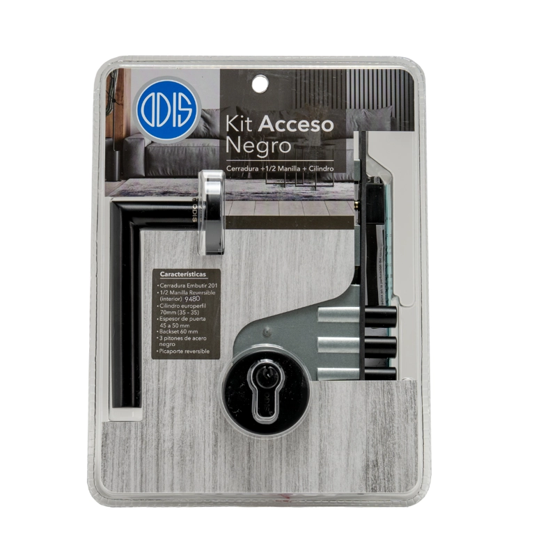 SET ODIS ACCESO CERRADURA EMBUTIR 201 + MANILLA 9480 NEGRO - 4