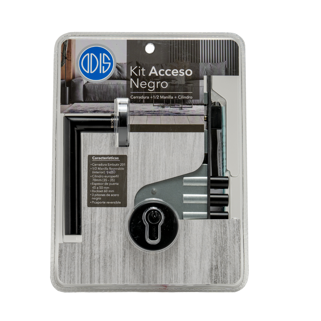 SET ODIS ACCESO CERRADURA EMBUTIR 201 + MANILLA 9480 NEGRO - 5