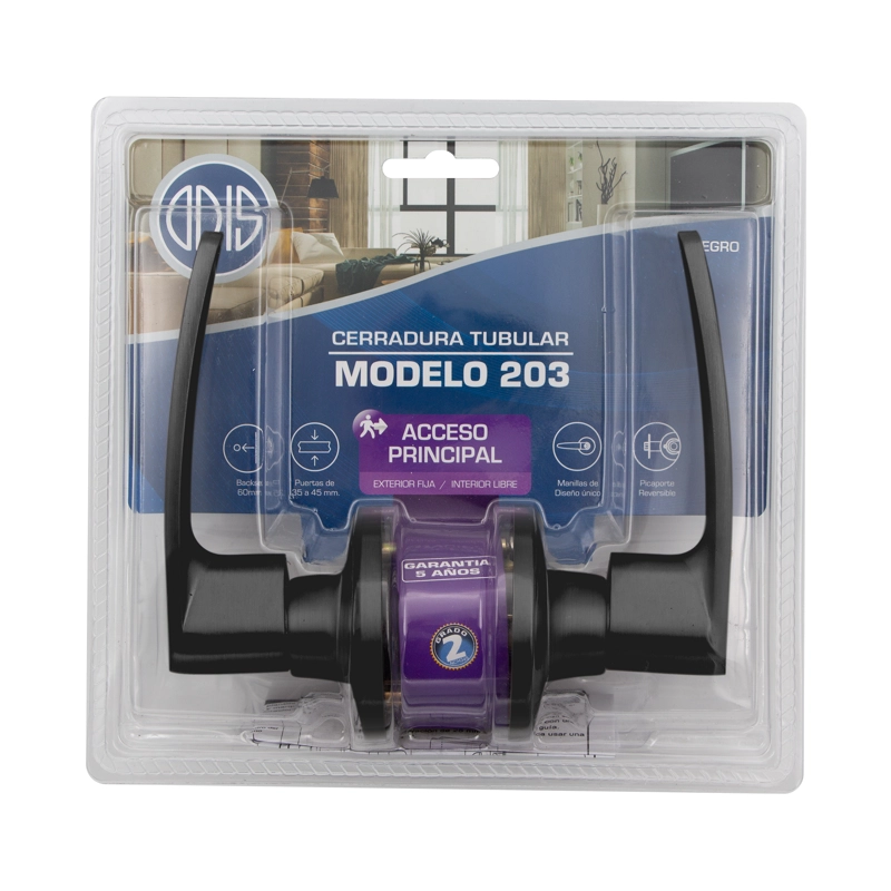 CERRADURA TUBULAR CON MANILLA ODIS 203 ACCESO - NEGRO - 7