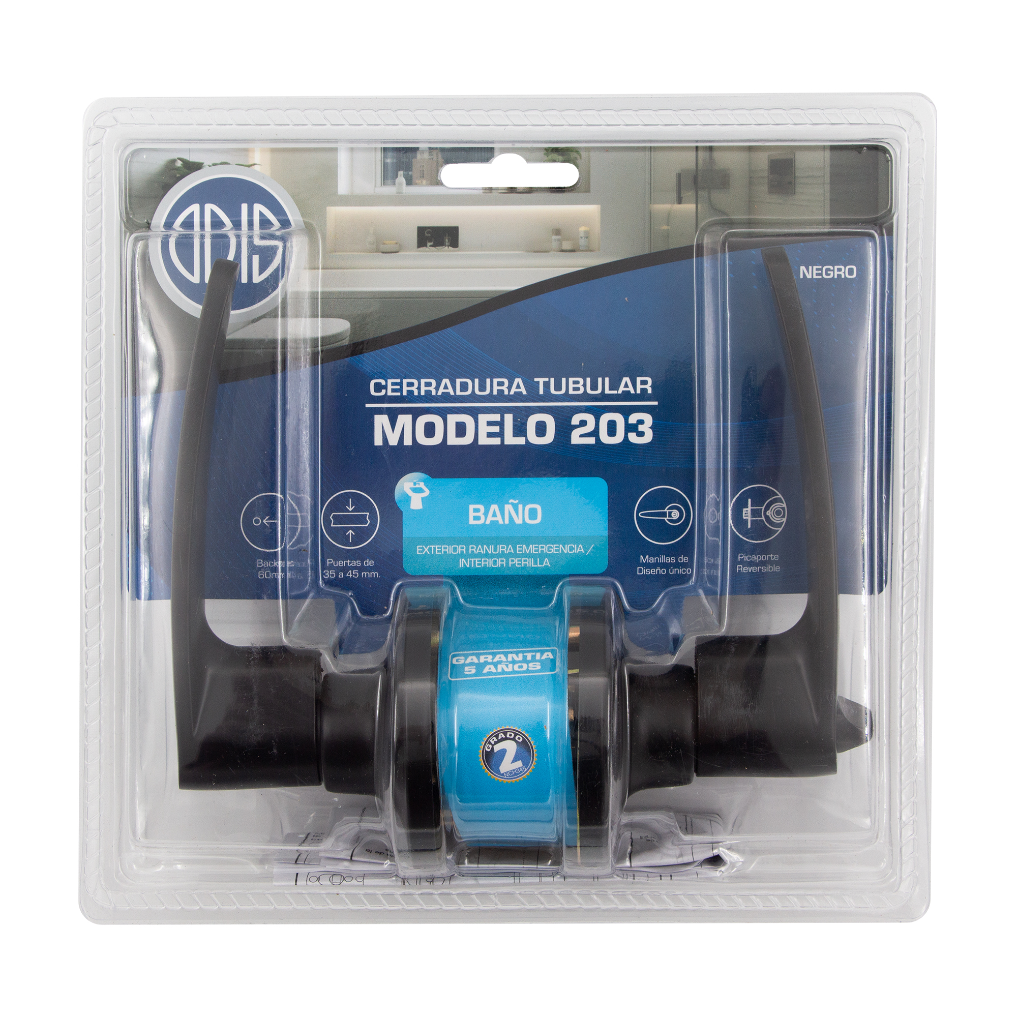 CERRADURA TUBULAR CON MANILLA ODIS 203 BAÑO - NEGRO - 5