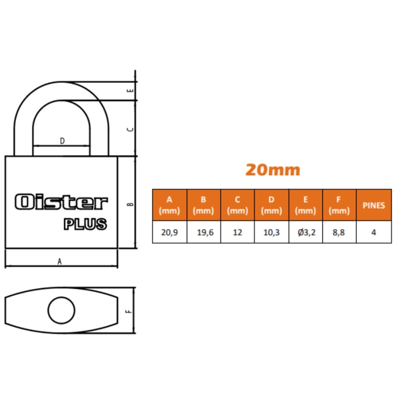 CANDADO OISTER PLUS 20MM - 6