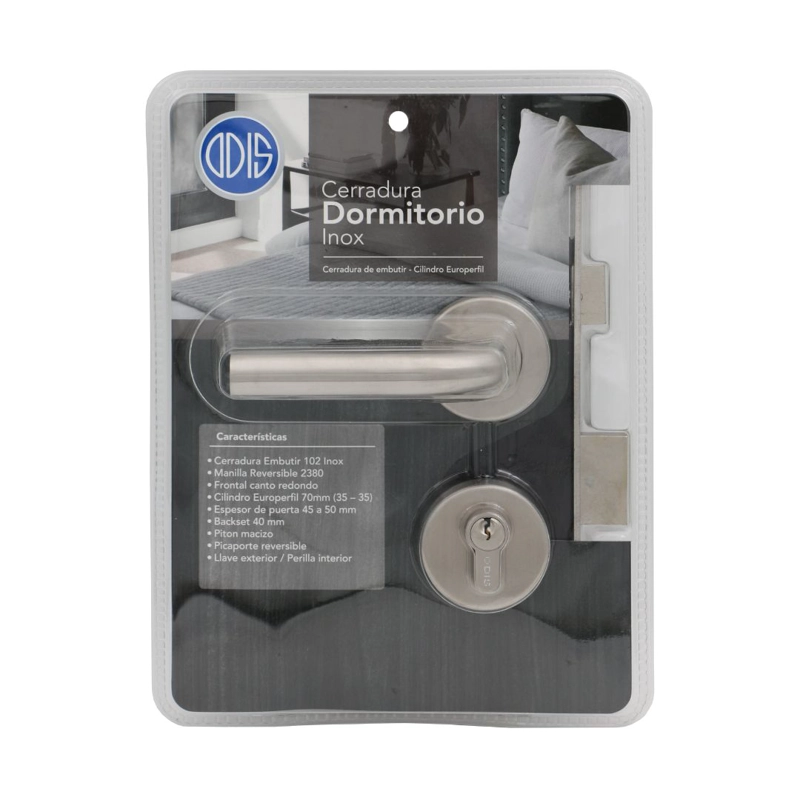 CERRADURA EMBUTIR ODIS 102 DORMITORIO MANILLA 2380 (45-50) - PLATA - 2