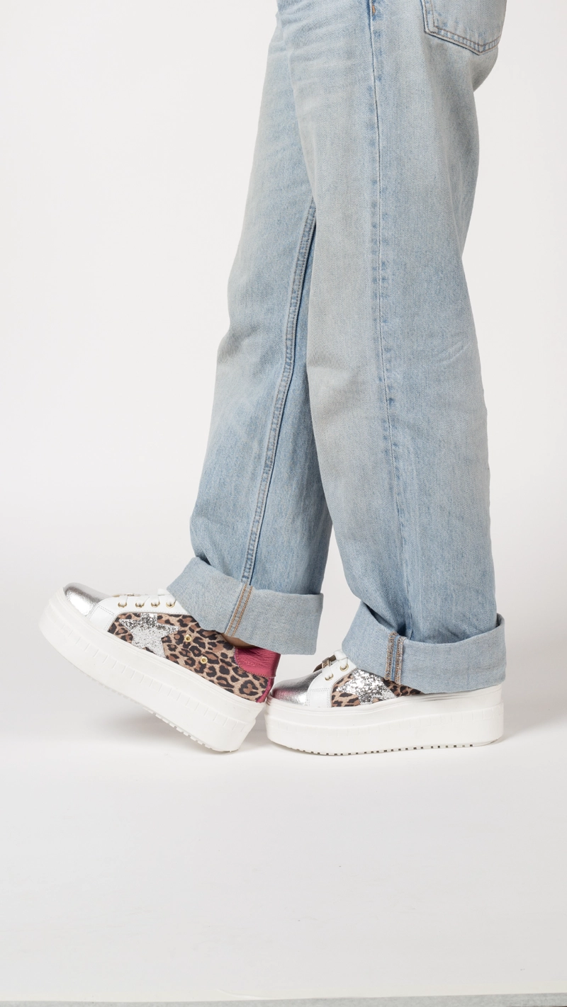 ZAPATILLA BIMBA FUCSIA PRINT PLATA EXOTICA - 1