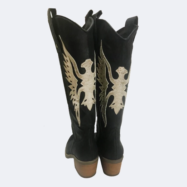 BOTA AGUILA CUERO NEGRO DORADO EXOTICA - 3