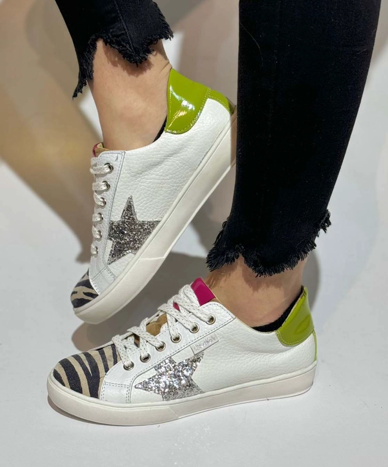 ZAPATILLA ILZA BLANCO VERDE CEBRA EXOTICA - 1