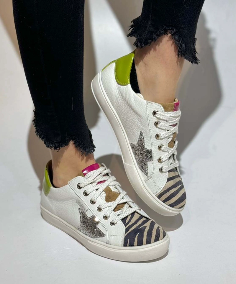 ZAPATILLA ILZA BLANCO VERDE CEBRA EXOTICA - 2