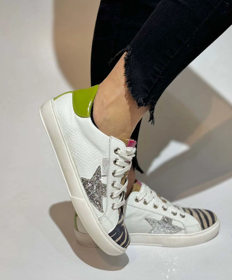 ZAPATILLA ILZA BLANCO VERDE CEBRA EXOTICA - 3